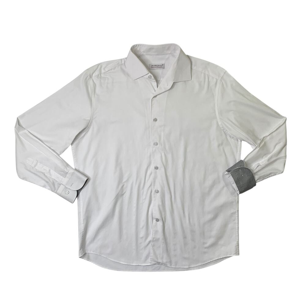 Marcello Shirt Mens XL Extra Large White Long Sleeve Flip Cuff Italian Fabric